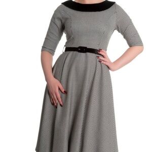 Hell Bunny Black & White Gingham Midi Fit-and-Flare Dress